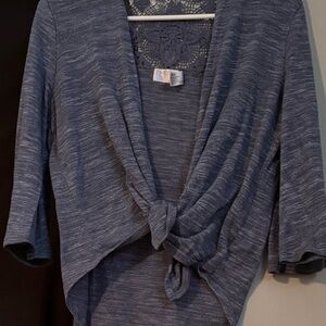 Time and Tru Charcoal Knotted Blouse Lace on the back flared sleeves